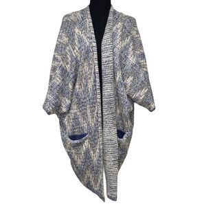 Lucky Brand wool blend blue/white/gray cardigan with metallic threads